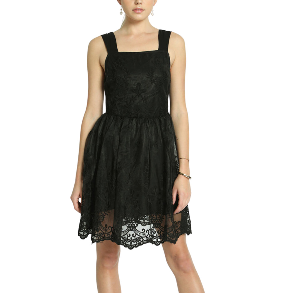 Sans Souci Black Crochet Detail Skater Dress NWT Small